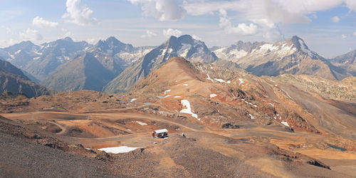 Panoramic view of snowcapped mountains against sky