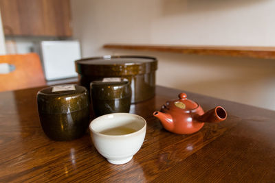 Close-up of tea cup on table