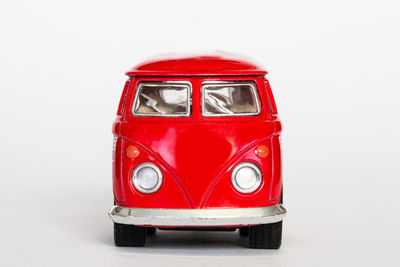 Close-up of toy car against white background