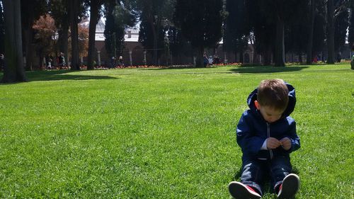 Cute boy playing in park