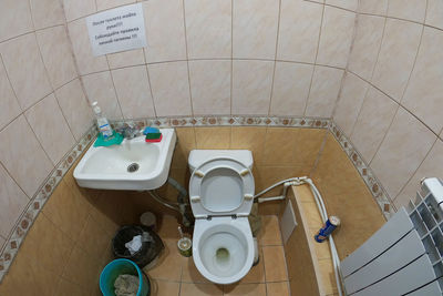 High angle view of toilet in bathroom