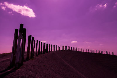 Wooden posts against sky