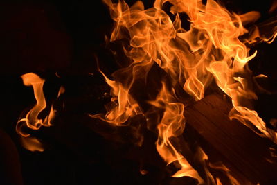 Close-up of fire in the dark