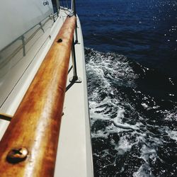 Close-up of ship sailing in sea