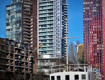 Modern buildings against clear sky