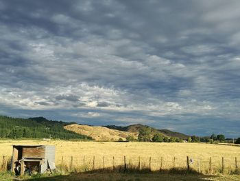 Scenic view of landscape against dramatic sky