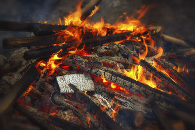 Close-up of bonfire at night