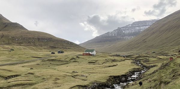 Panoramic view of land and mountains against sky