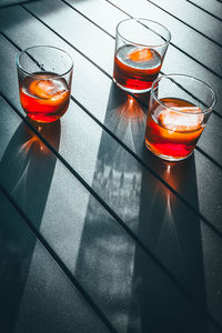 High angle view of drink on table
