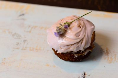 Close-up of dessert in plate on table