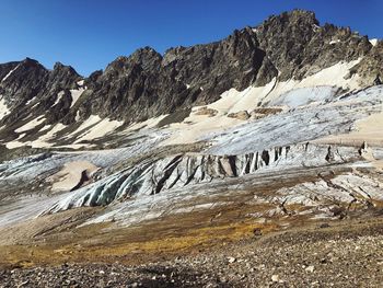 Scenic view of rocky mountains against clear sky