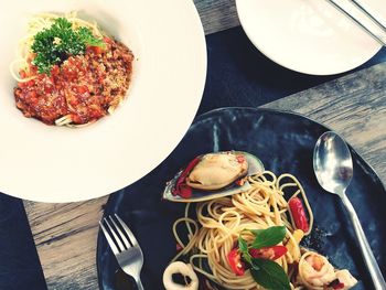 High angle view of meal served in plate