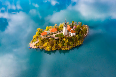 Aerial view of traditional building against sky