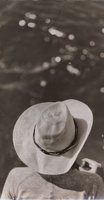 High angle view of hat on lake