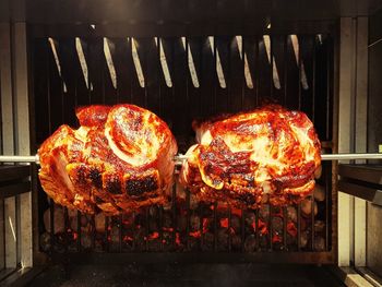 Close-up of food on barbecue grill