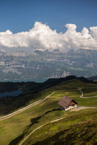 High angle view of mountain range