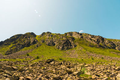 Scenic view of rocky mountains against clear sky