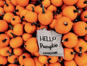 High angle view of pumpkins for sale at market stall