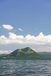 Scenic view of sea and mountains against sky