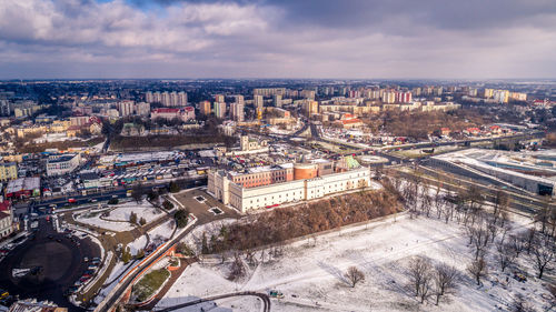 High angle view of cityscape against sky