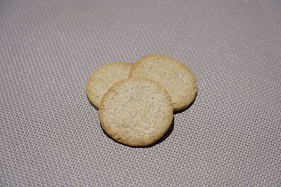 Close-up of cookies on white surface