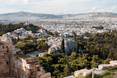 High angle view of townscape against sky