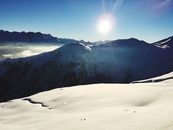 Scenic view of snowcapped mountain against sky