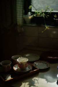 Close-up of tea cup on table