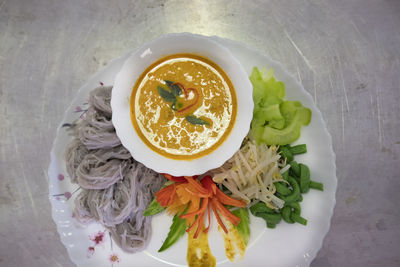 High angle view of meal served in plate