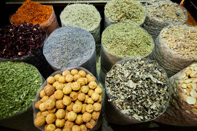 High angle view of vegetables for sale at market stall