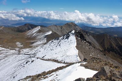 Scenic view of snowcapped mountains against sky