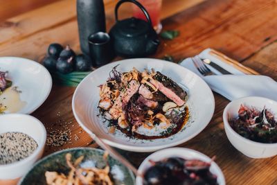 High angle view of food on table