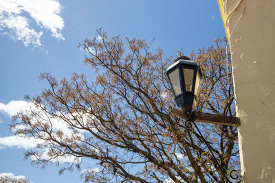Low angle view of street light against sky