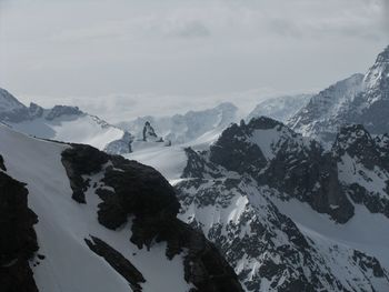 Scenic view of mountains against sky during winter