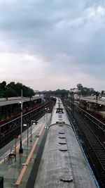 High angle view of railroad tracks against sky