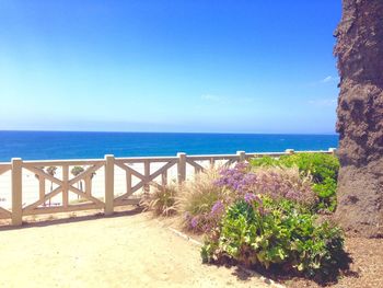 Scenic view of sea against blue sky