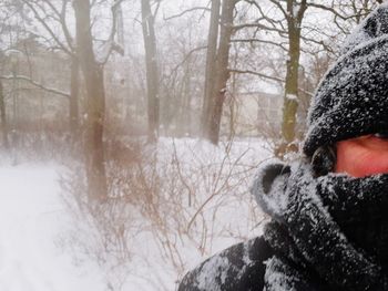 Person walking on snow covered land