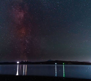 Scenic view of sea against sky at night