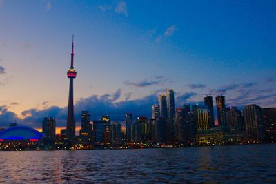 City skyline at dusk