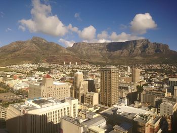 High angle view of buildings in city