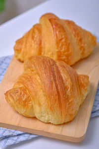 High angle view of bread in plate on table