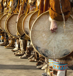 Folk ensemble performance in dress of indigenous people of kamchatka.