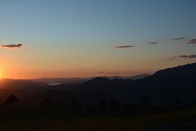 Scenic view of silhouette mountains against sky at sunset