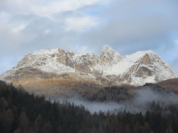 Scenic view of mountains against sky during winter