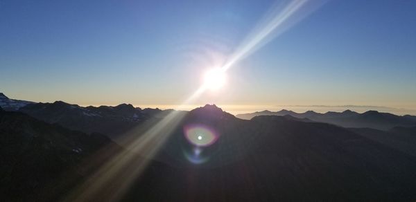 Scenic view of mountains against clear sky during sunset