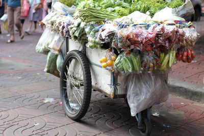 View of bicycles on street