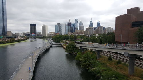 High angle view of city at waterfront