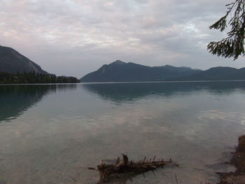 Scenic view of lake against sky during sunset