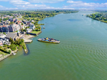 High angle view of boats in sea