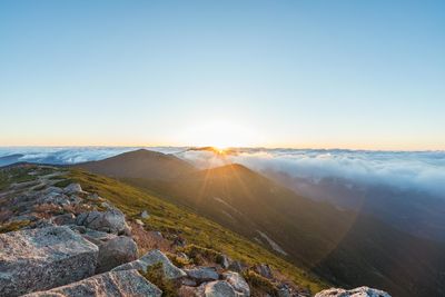 Scenic view of mountains against clear sky